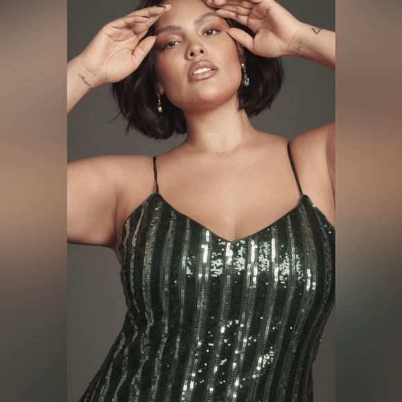 NWT Maeve Sleeveless Sequin Stripe Midi Dress in Green Size Medium. - Picture 15 of 16